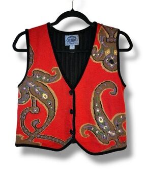 ✨ Vintage Cambridge Dry Goods Tapestry Vest Paisley Boho 90s Button Front Size S